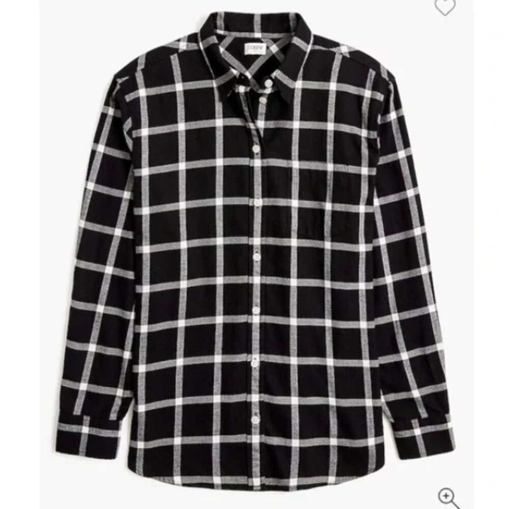 J. Crew Top Flannel Shirt Button Down Long Sleeve Cotton Black White M - Picture 2 of 9